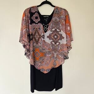 Enfocus Women Paisley Print Cape Poncho Dress Size 14W